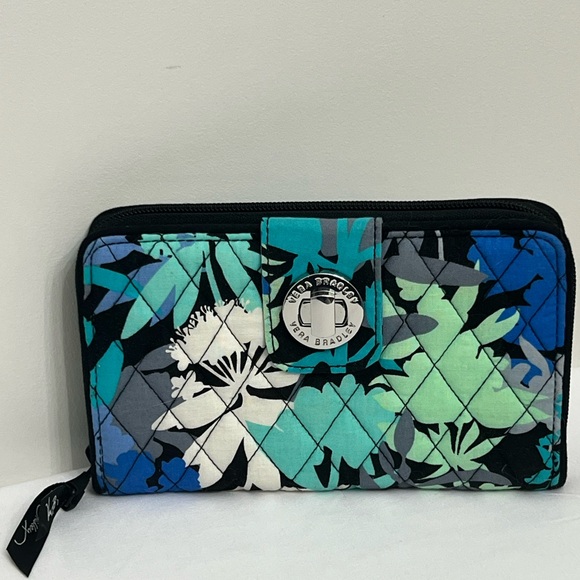 Vera Bradley Handbags - Vera Bradley Blue Teal Black Floral Quilted Wallet